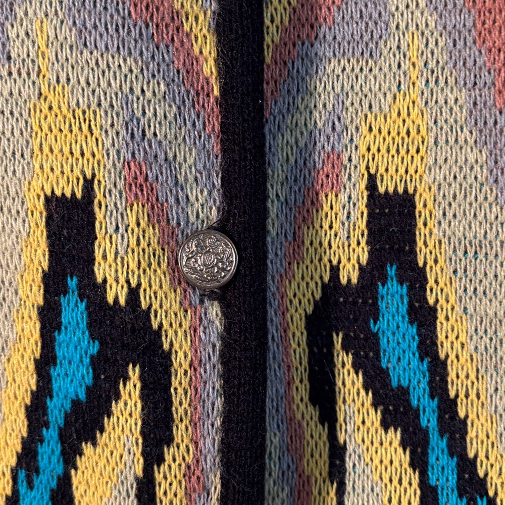 VINTAGE Fortune Knits Inc multicolor, unique pattern, brass button up knit V-n - Picture 5 of 8